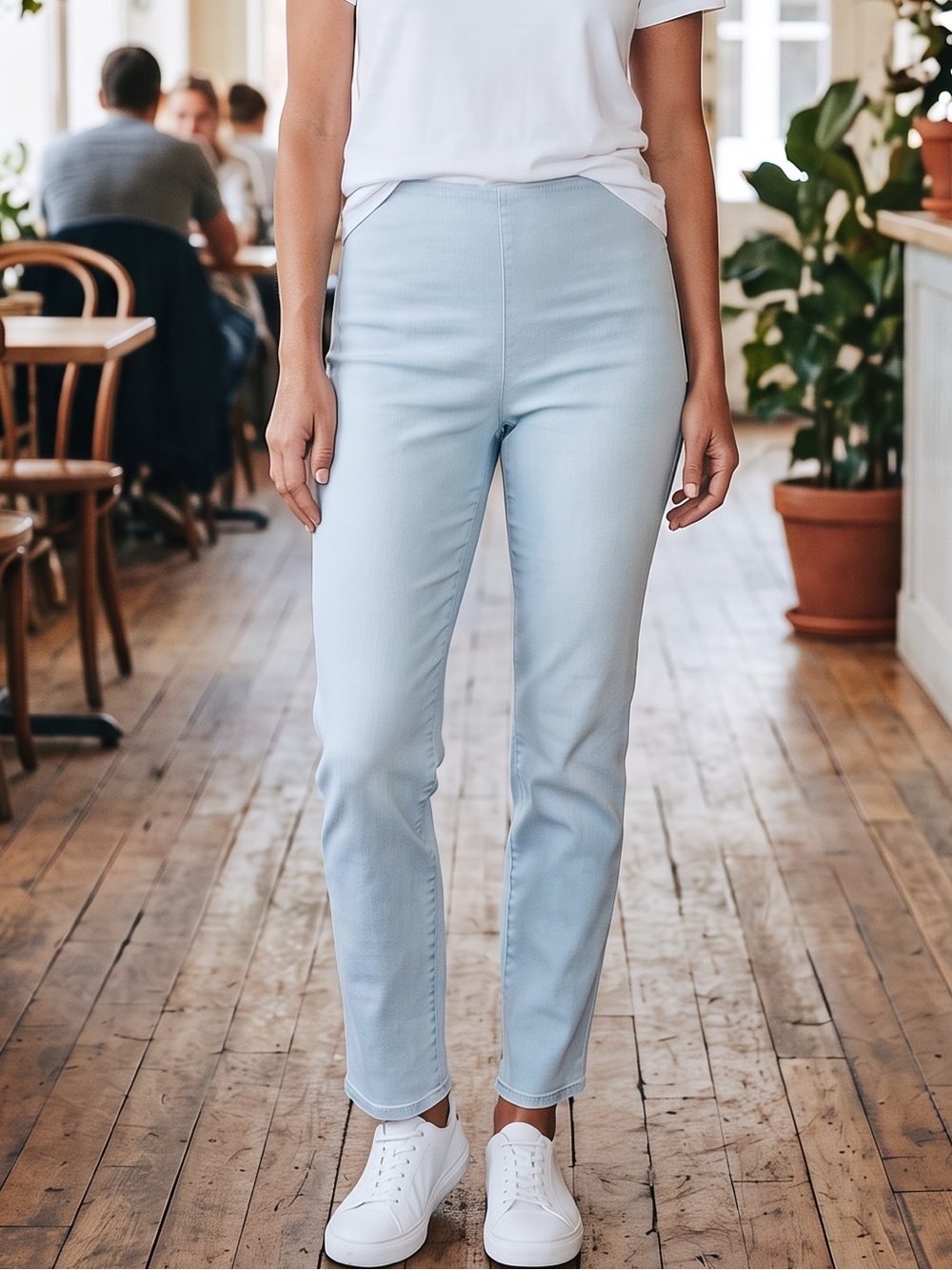 Frank & Eileen Illusion 01 Derry Light Blue Pull On Jeans Frayed Hem Size 32